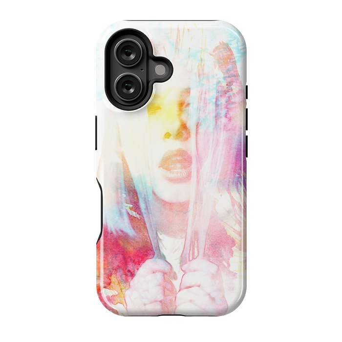 iPhone 16 StrongFit Rainbow watercolor fashion portrait by Oana 