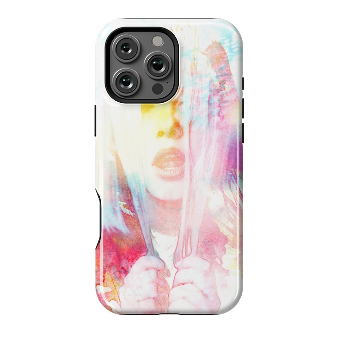 iPhone 16 Pro Max StrongFit Rainbow watercolor fashion portrait by Oana 