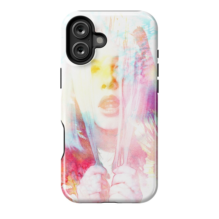 iPhone 16 Plus StrongFit Rainbow watercolor fashion portrait by Oana 