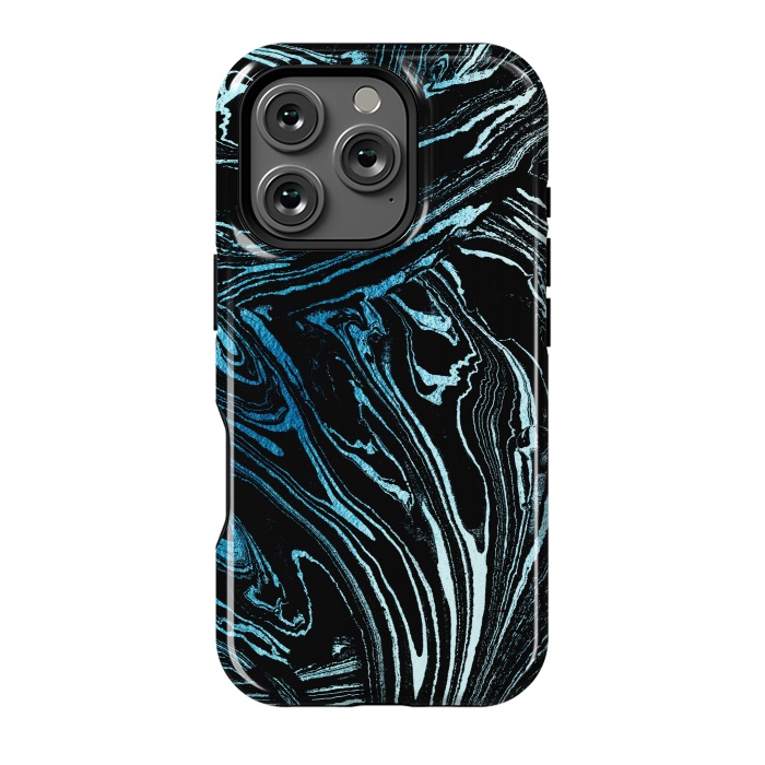 iPhone 16 Pro StrongFit Metallic blue marble stripes by Oana 