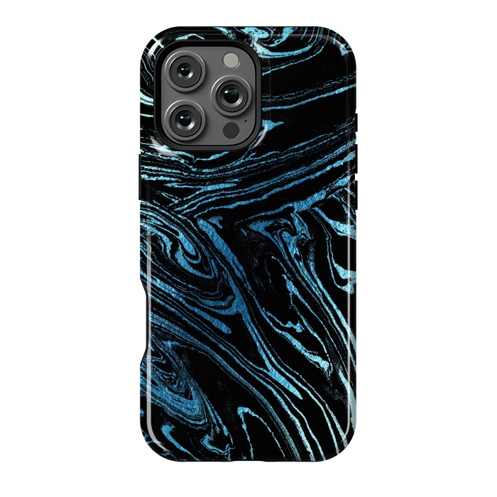 iPhone 16 Pro Max StrongFit Metallic blue marble stripes by Oana 