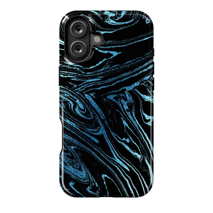 iPhone 16 Plus StrongFit Metallic blue marble stripes by Oana 