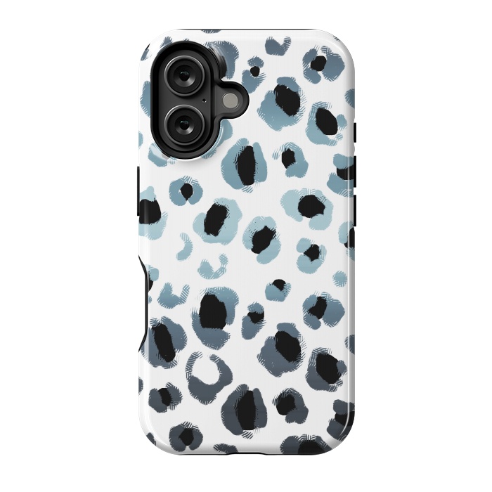 iPhone 16 StrongFit Blue silver leopard spots by Oana 