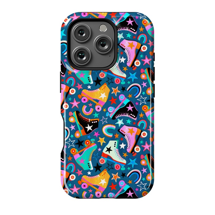 iPhone 16 Pro StrongFit Retro Rainbow Roller Skates and Stars by Micklyn Le Feuvre