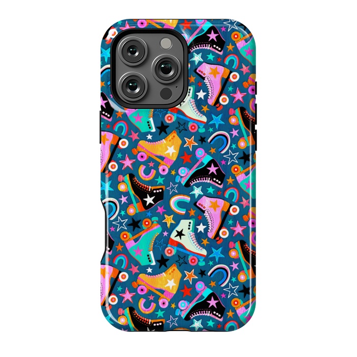 iPhone 16 Pro Max StrongFit Retro Rainbow Roller Skates and Stars by Micklyn Le Feuvre