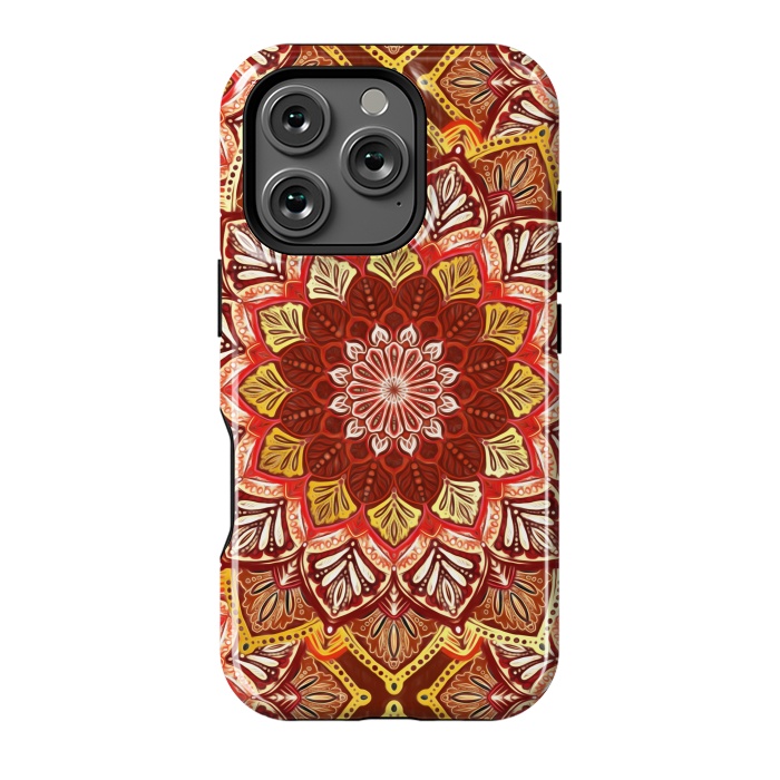 iPhone 16 Pro StrongFit Boho Mandala in Rust Red and Faux Gold by Micklyn Le Feuvre