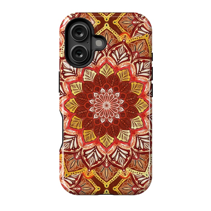 iPhone 16 StrongFit Boho Mandala in Rust Red and Faux Gold by Micklyn Le Feuvre