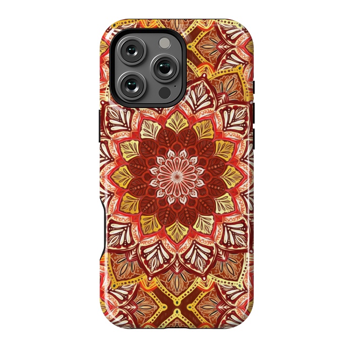 iPhone 16 Pro Max StrongFit Boho Mandala in Rust Red and Faux Gold by Micklyn Le Feuvre