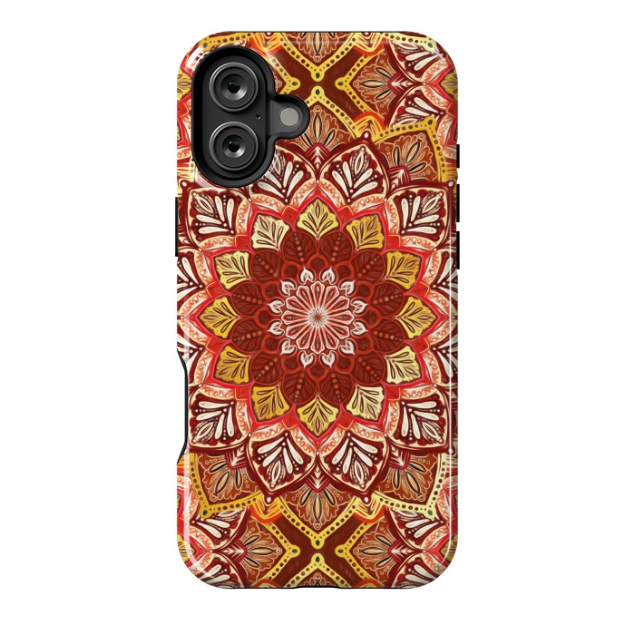 iPhone 16 Plus StrongFit Boho Mandala in Rust Red and Faux Gold by Micklyn Le Feuvre