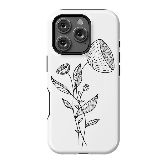 iPhone 16 Pro StrongFit Abstract Flowers Doodle Black And White Elegant Line Art by Boriana Giormova