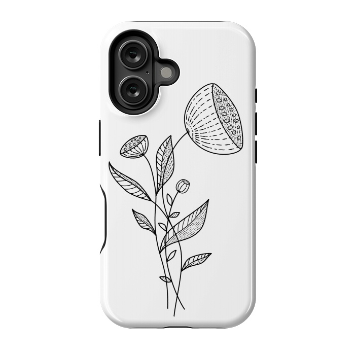 iPhone 16 StrongFit Abstract Flowers Doodle Black And White Elegant Line Art by Boriana Giormova