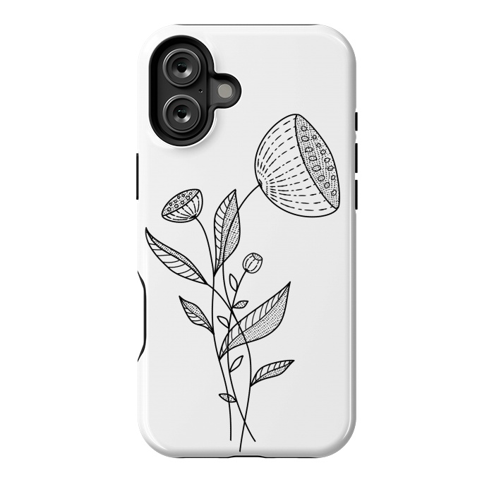 iPhone 16 Plus StrongFit Abstract Flowers Doodle Black And White Elegant Line Art by Boriana Giormova