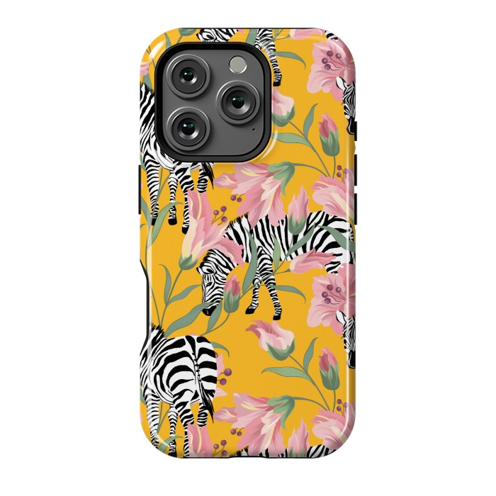 iPhone 16 Pro StrongFit Striped For Life | Zebra Mango Forest | Modern Bohemian Wildlife Jungle | Botanical Nature by Uma Prabhakar Gokhale