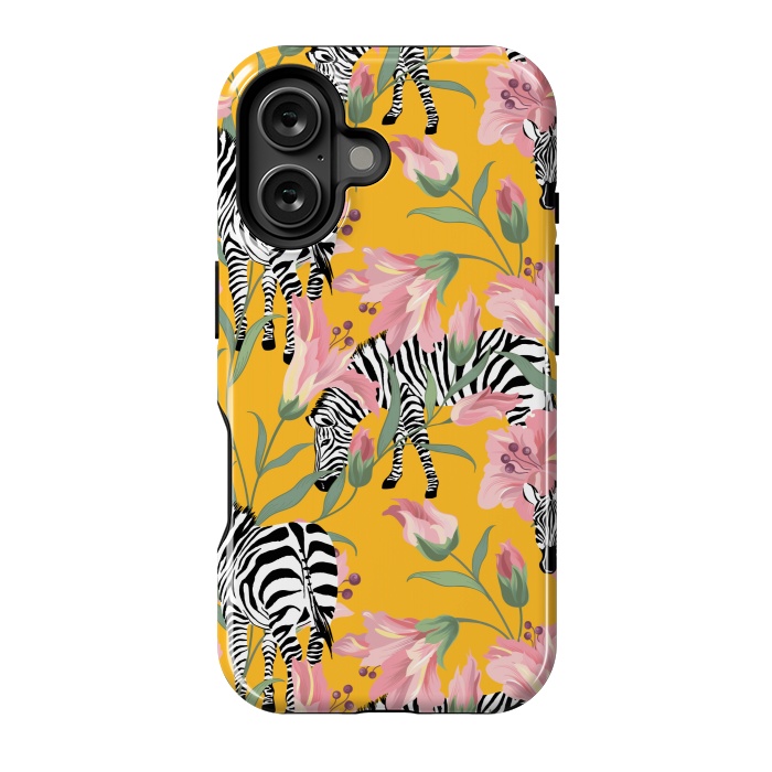 iPhone 16 StrongFit Striped For Life | Zebra Mango Forest | Modern Bohemian Wildlife Jungle | Botanical Nature by Uma Prabhakar Gokhale