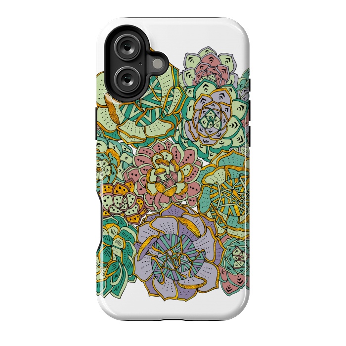 iPhone 16 Plus StrongFit Colorful Succulents by Pom Graphic Design