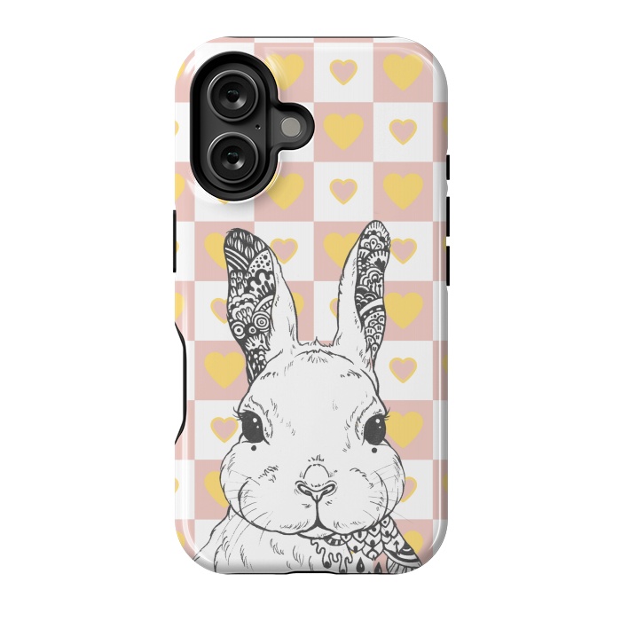 iPhone 16 StrongFit Rabbit and yellow hearts Alice in Wonderland by Oana 