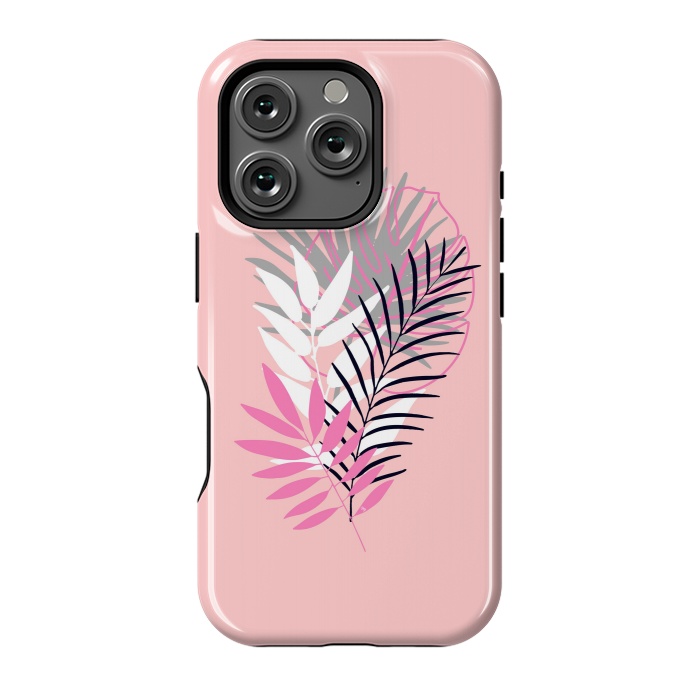 iPhone 16 Pro StrongFit Pink tropical leaves by Martina