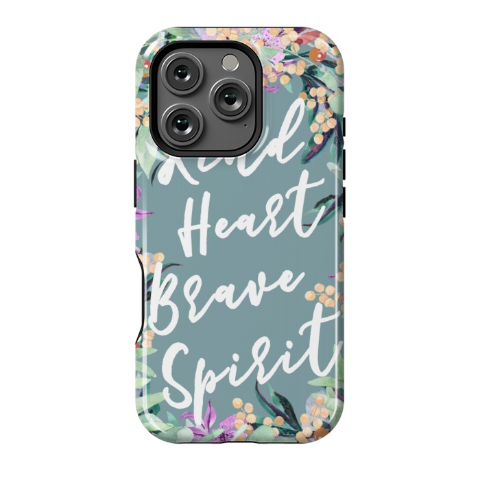 iPhone 16 Pro StrongFit Kind Brave inspirational typography and watercolor flowers by Oana 