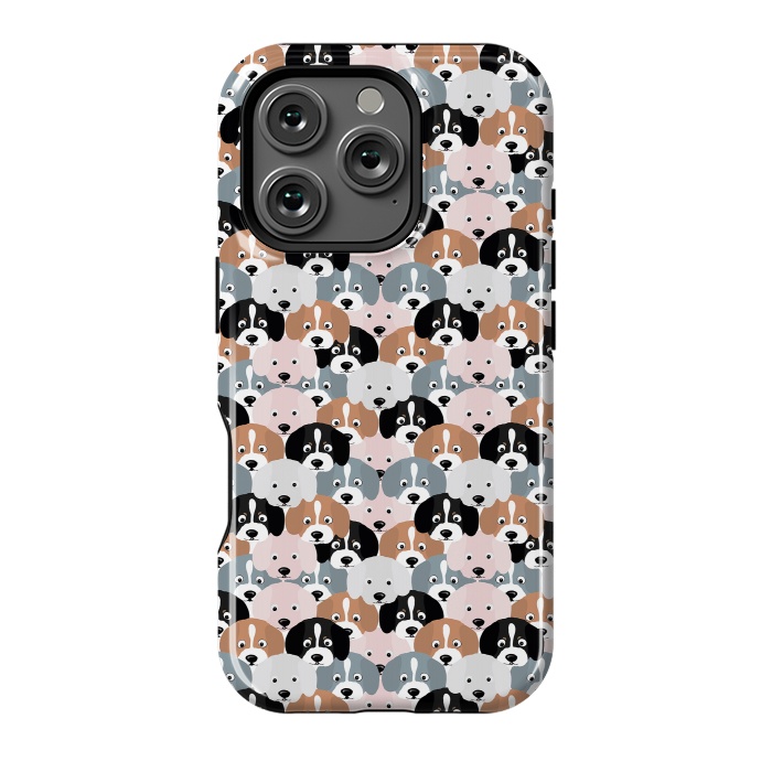 iPhone 16 Pro StrongFit Cute Black Brown Pink Grey Puppy Dogs Illustration by InovArts