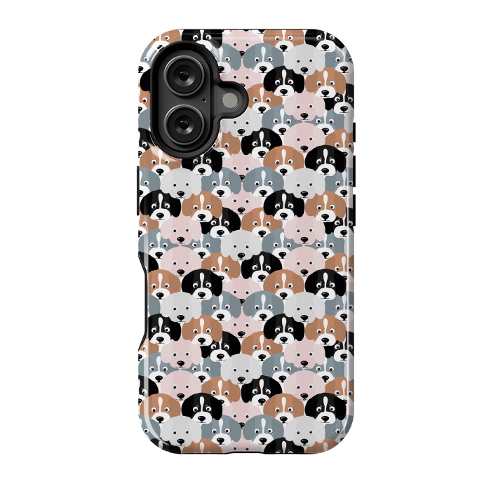 iPhone 16 StrongFit Cute Black Brown Pink Grey Puppy Dogs Illustration by InovArts