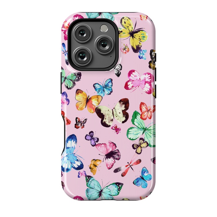 iPhone 16 Pro StrongFit Watercolor Pink Butterflies by Ninola Design