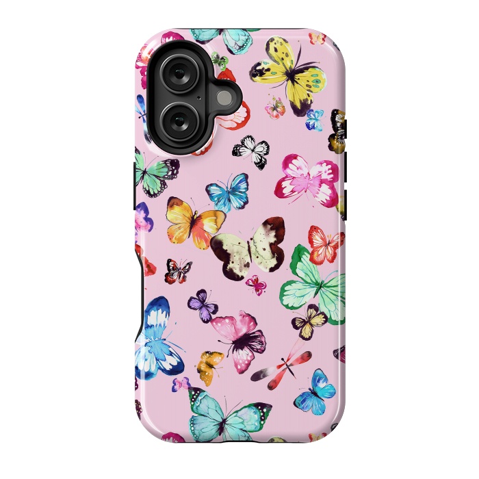 iPhone 16 StrongFit Watercolor Pink Butterflies by Ninola Design