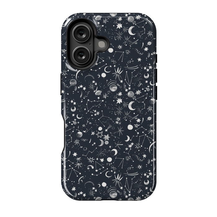 iPhone 16 StrongFit Planets Galaxy Constellations Dark by Ninola Design