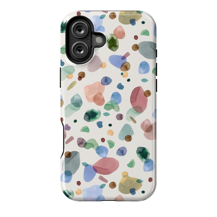 iPhone 16 Plus StrongFit Pebbles Terrazo Rounded Memphis Multicolored by Ninola Design