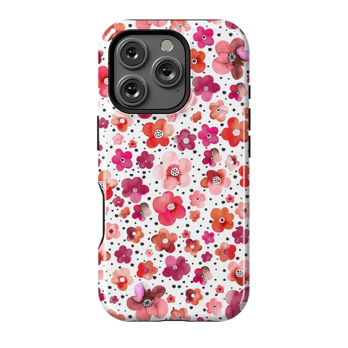 iPhone 16 Pro StrongFit Beautiful Naive Coral Flowers Dots by Ninola Design