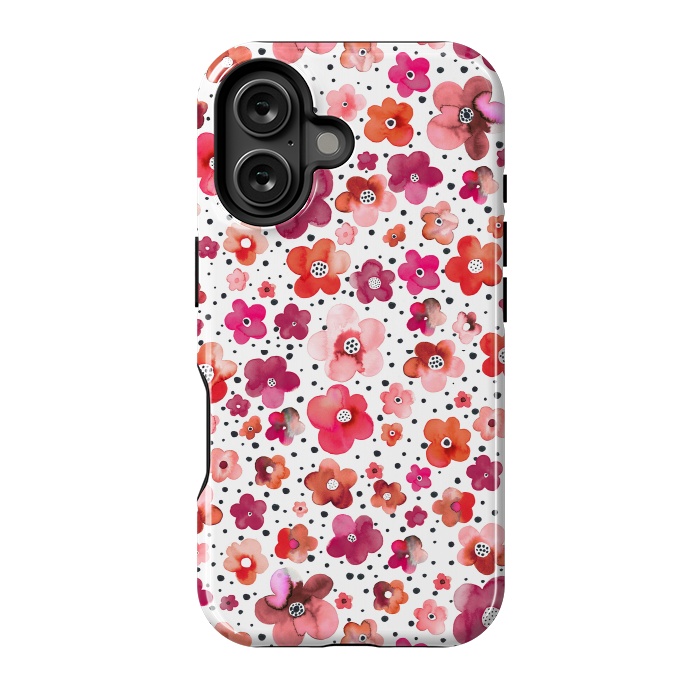 iPhone 16 StrongFit Beautiful Naive Coral Flowers Dots by Ninola Design