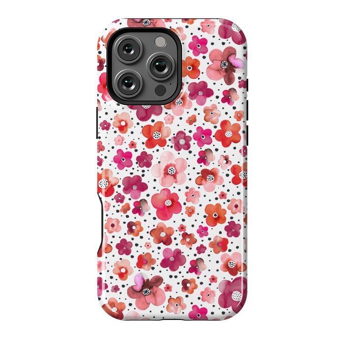 iPhone 16 Pro Max StrongFit Beautiful Naive Coral Flowers Dots by Ninola Design