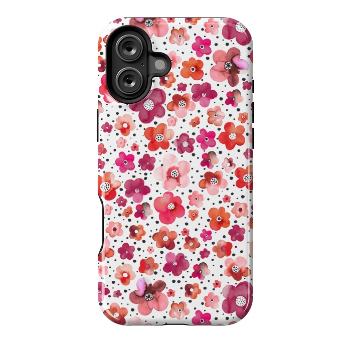 iPhone 16 Plus StrongFit Beautiful Naive Coral Flowers Dots by Ninola Design