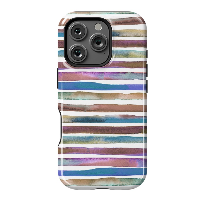 iPhone 16 Pro StrongFit Geometric Watercolor Lines and Stripes Purple Gold by Ninola Design