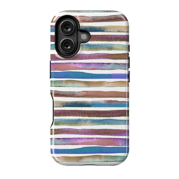 iPhone 16 StrongFit Geometric Watercolor Lines and Stripes Purple Gold by Ninola Design