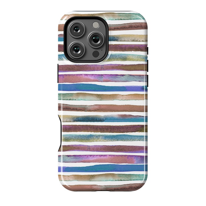 iPhone 16 Pro Max StrongFit Geometric Watercolor Lines and Stripes Purple Gold by Ninola Design