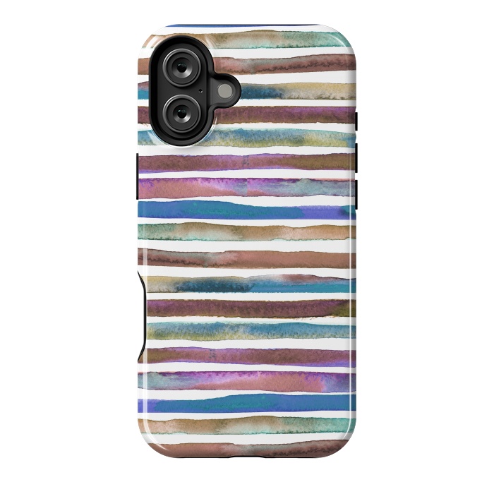 iPhone 16 Plus StrongFit Geometric Watercolor Lines and Stripes Purple Gold by Ninola Design