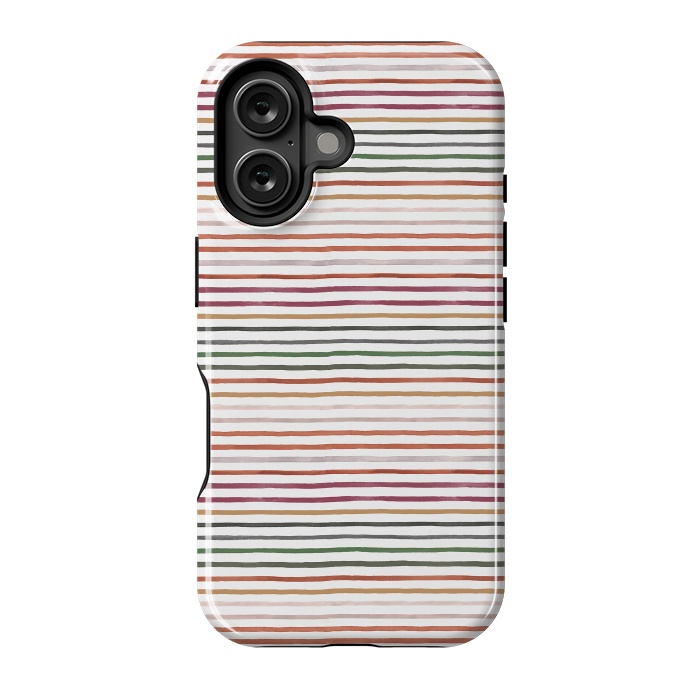 iPhone 16 StrongFit Marker Stripes and Lines Orange Green by Ninola Design