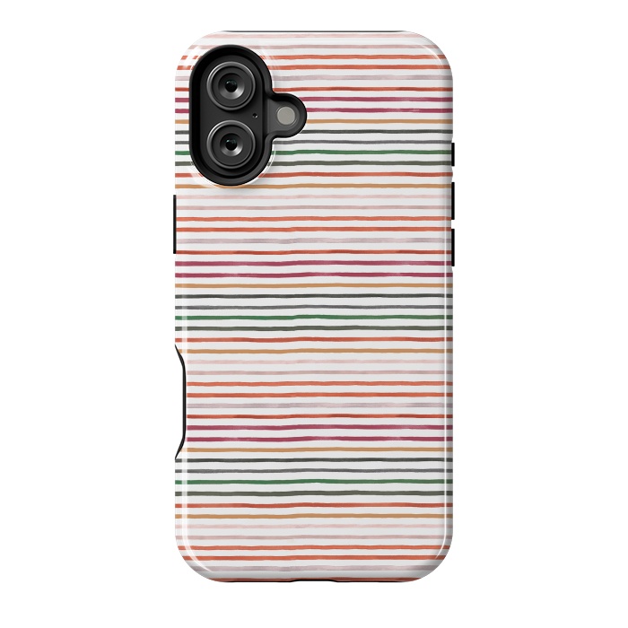 iPhone 16 Plus StrongFit Marker Stripes and Lines Orange Green by Ninola Design