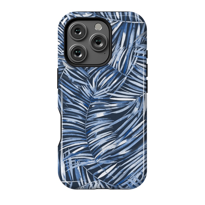 iPhone 16 Pro StrongFit Tropical Palms Blue Navy Night by Ninola Design