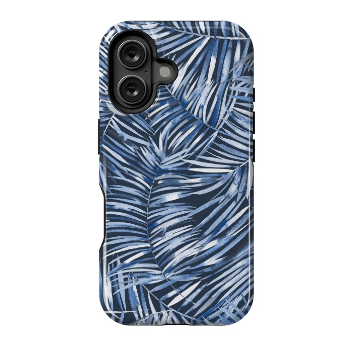 iPhone 16 StrongFit Tropical Palms Blue Navy Night by Ninola Design