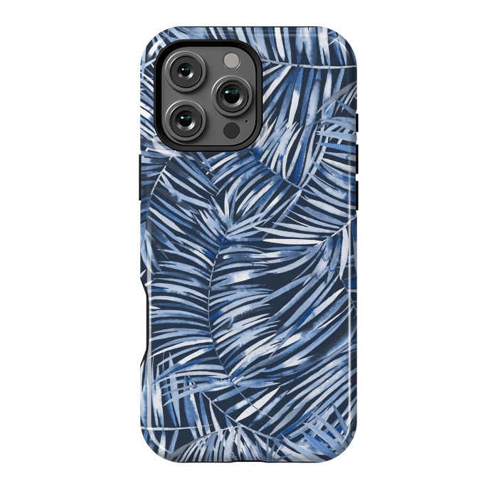 iPhone 16 Pro Max StrongFit Tropical Palms Blue Navy Night by Ninola Design