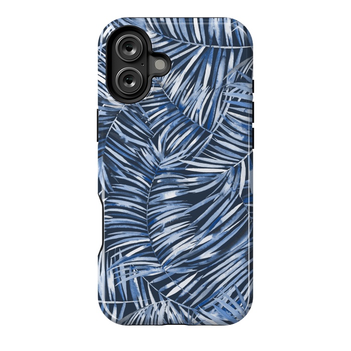 iPhone 16 Plus StrongFit Tropical Palms Blue Navy Night by Ninola Design