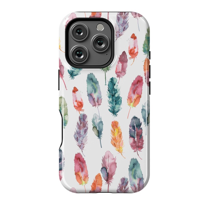 iPhone 16 Pro StrongFit Bohemian Feathers Watercolor Colorful by Ninola Design