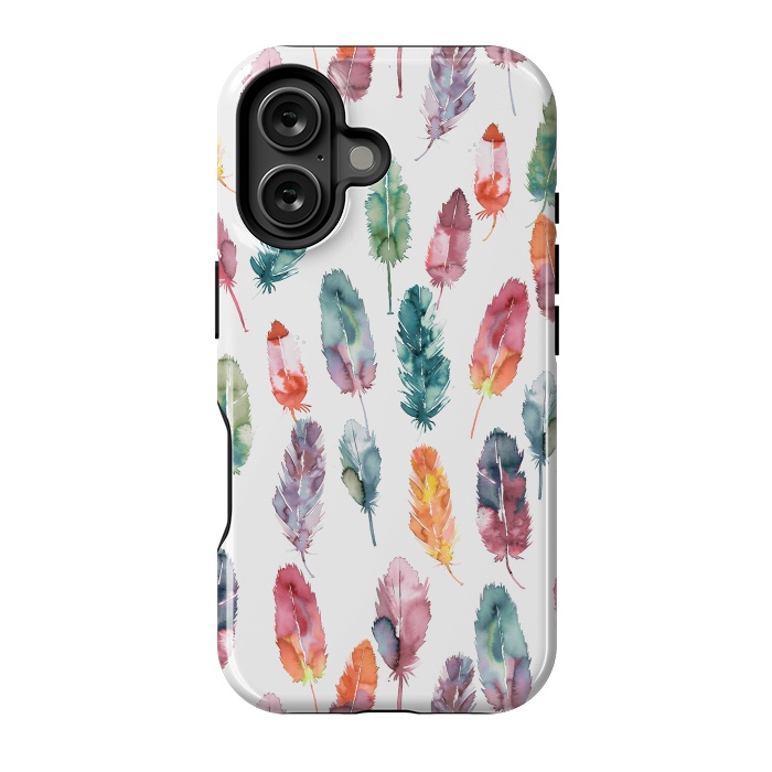 iPhone 16 StrongFit Bohemian Feathers Watercolor Colorful by Ninola Design