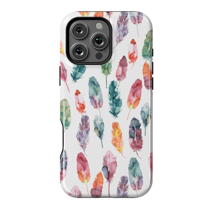 iPhone 16 Pro Max StrongFit Bohemian Feathers Watercolor Colorful by Ninola Design