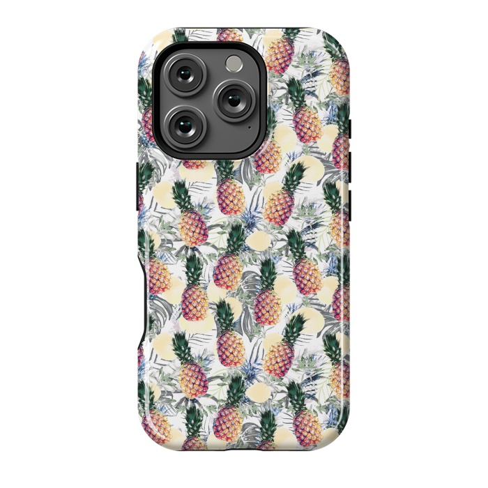 iPhone 16 Pro StrongFit Pineapples and tropical leaves colorful pattern by Oana 