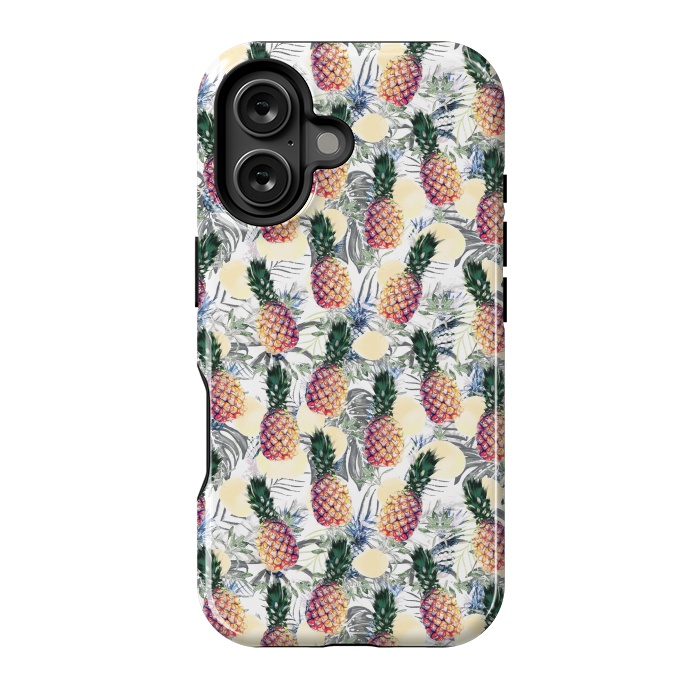 iPhone 16 StrongFit Pineapples and tropical leaves colorful pattern by Oana 