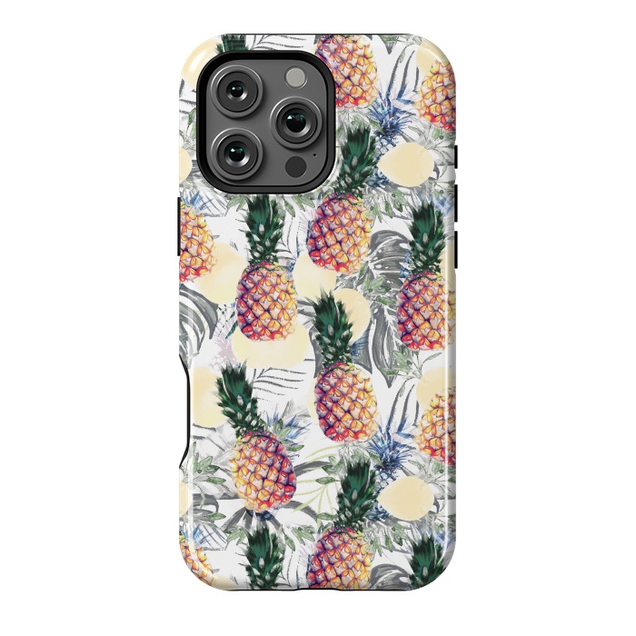 iPhone 16 Pro Max StrongFit Pineapples and tropical leaves colorful pattern by Oana 