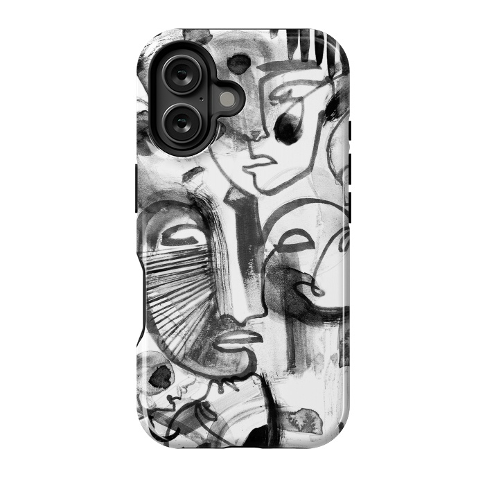 iPhone 16 StrongFit Tribal brush strokes line art portraits by Oana 