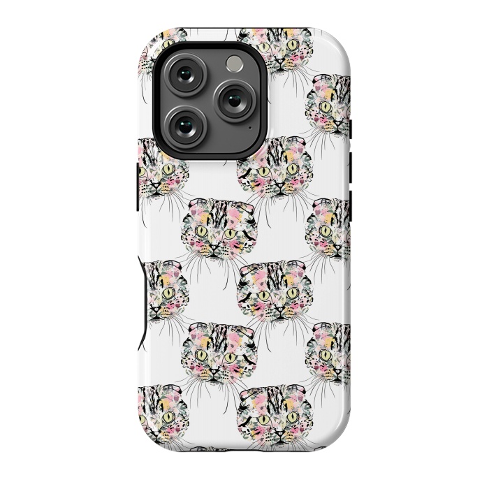 iPhone 16 Pro StrongFit Cute Pink Cat & watercolor flowers Animal Pattern by InovArts